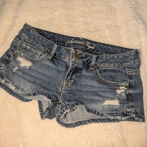 American Eagle Outfitters Blue Distressed Denim Shorties